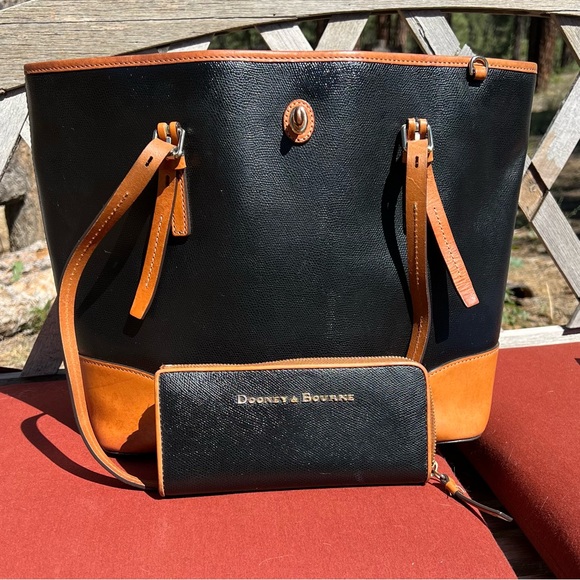 Dooney & Burke Saffiano Leather Dover Tote & Matching Wallet - Picture 1 of 11